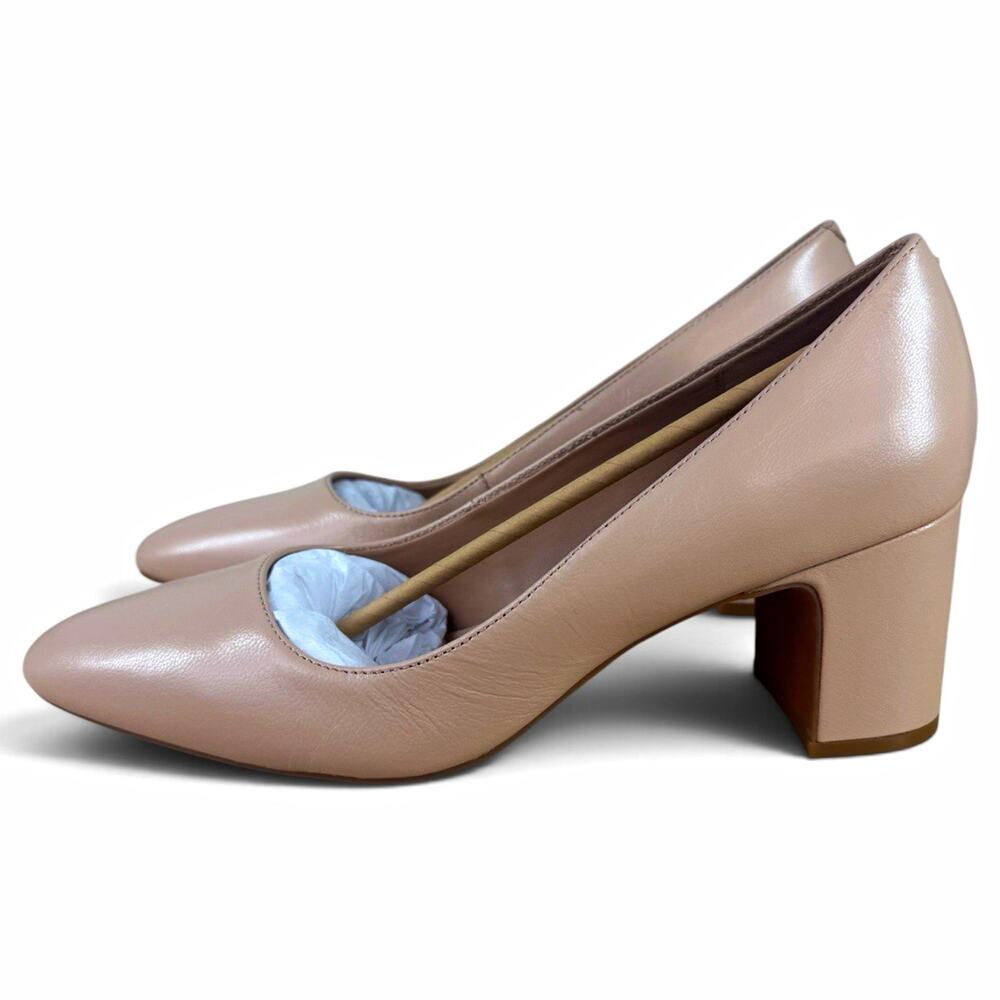 Aerosoles Minetta Beige Leather Pump Block Heel Round Toe Slip On 11W